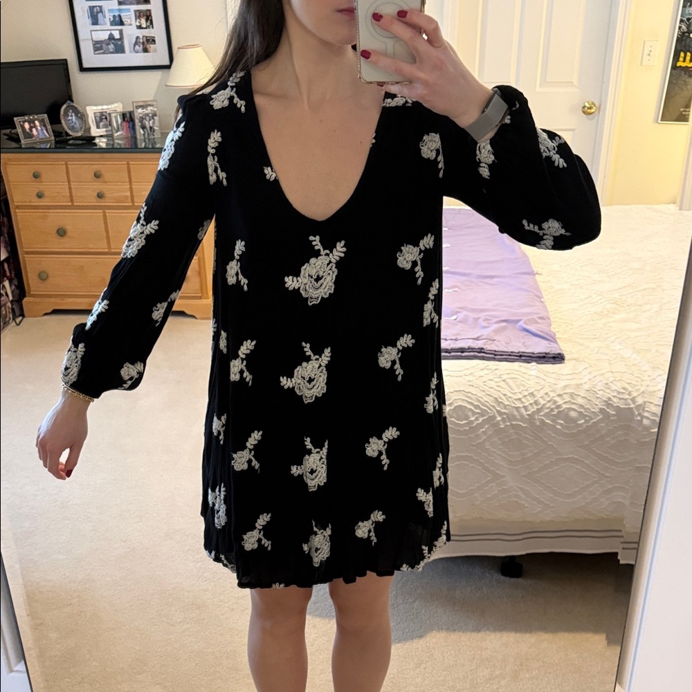 Free People Black and White Long Sleeve Dress